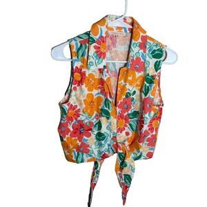 Copper Key Tank Top Women's Small Colorful Button Up Cropped Tie Casual